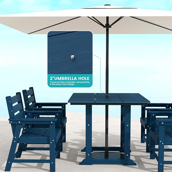 5 Piece Patio Dining Set, HDPE All-Weather Furniture with 4 Chairs & 1 Square Table, for Backyard, Garden, Navy Blue