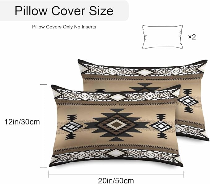 Vandarllin Outdoor Throw Pillows Covers 20x12 inch Set of 2 Waterproof Brown Tribal Style Decorative Zippered Cushion Covers for Patio Furniture, Southwest Native American Lumbar Pillowcases