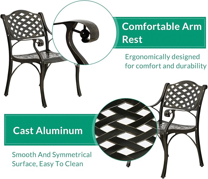 VIVIJASON 9-Piece Outdoor Dining Set, All-Weather Cast Aluminum Retro Patio Dining Set, Include 8 Chairs and an Oval Table with Umbrella Hole for Balcony Lawn Garden Backyard