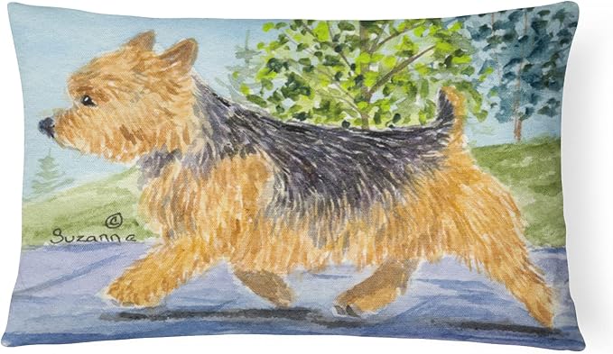 Caroline's Treasures SS8879PW1216 Norwich Terrier Canvas Fabric Decorative Pillow Machine Washable, Indoor Outdoor Decorative Pillow for Couch, Bed or Patio, 12HX16W