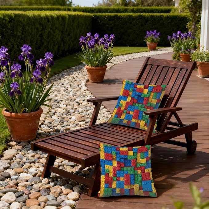 22x22 Inch Outdoor Pillow Covers Set of 2 Waterproof Throw Pillow Covers Decorative Couch Cushion Covers Colorful Block Square Pillowcases Protectors for Patio Garden Sofa