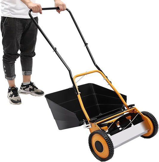 Manual Push Lawn Mower with Grass Catcher, Adjustable Cutting Height, 2 Wheels, Eco-Friendly for Home Gardens Backyards Lawns & Small Yards (14, Inches)