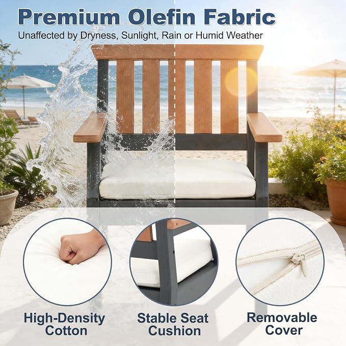 OTSUN Outdoor Dining Chairs, All-Weather HDPE Patio Armless Chairs with Cushion, Suitable Outdoor Dining Table