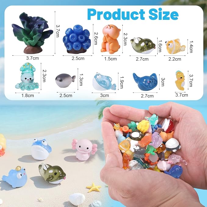 50 Pcs Mini Ocean Resin Animals Figures 50 Styles for Aquarium Decorations | Tiny Sea Animal to Hide Little Animals Figures for Fish Tank Ornaments Fairy Garden Miniature Landscape Dollhouse Accessories