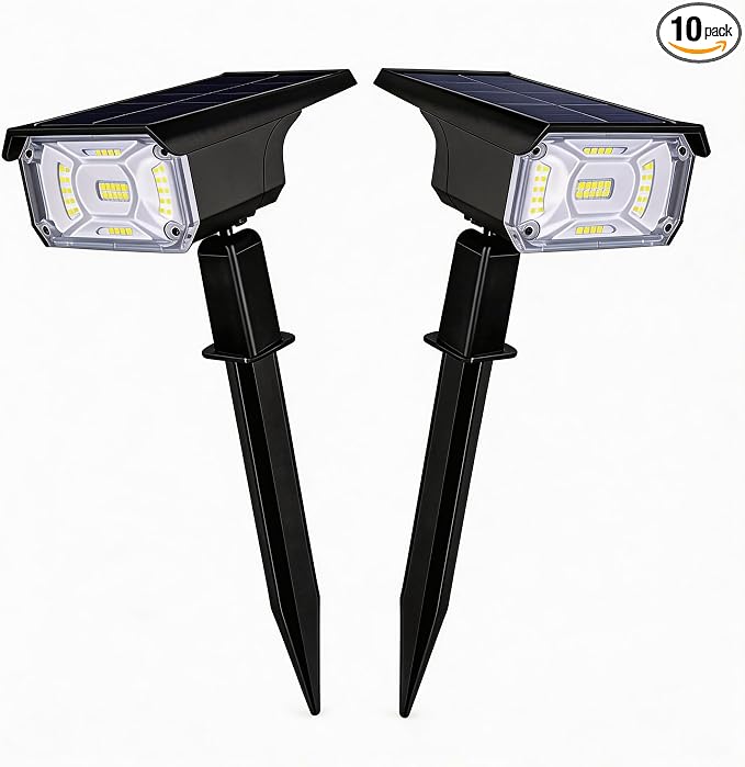 LEREKAM Outdoor Solar Spot Lights, 40 LEDs 360° Adjustable Landscape Spotlights, IP65 Waterproof USB & Solar Powered Wall Lights, Auto On at Night/Off at Sunrise, 3 Modes for Tree Garden Porch 2 Pack