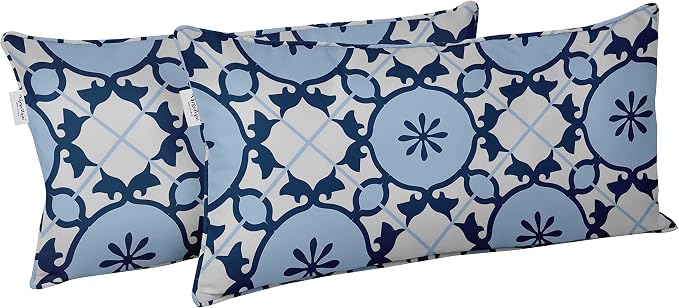 Indoor/Outdoor Polyester Fabric Lumbar Pillow Cover, All-Weather Waterproof Rectangular Cushion Case for Patio Furniture, 16 x 24 Set of 2 - Mandala-54