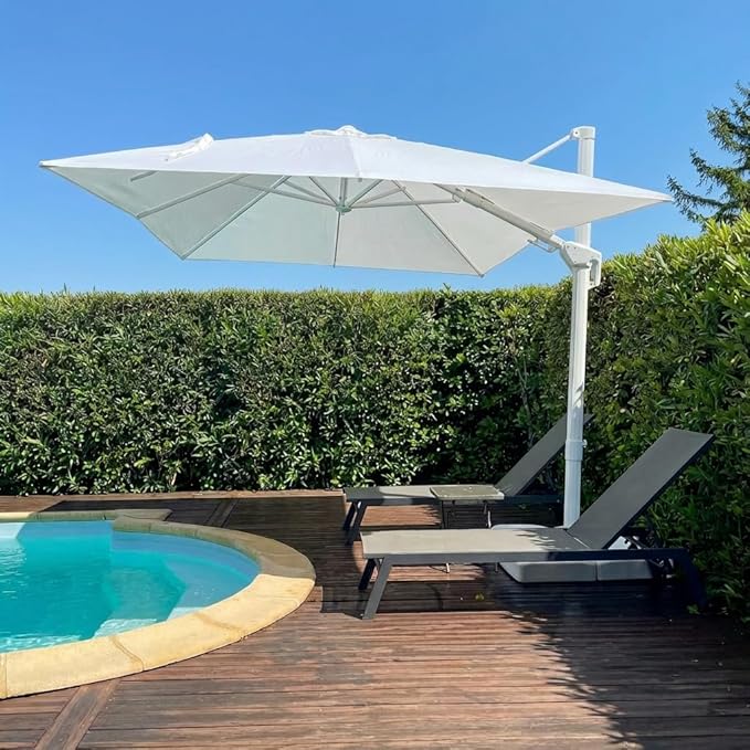 PURPLE LEAF 10 FT Patio Umbrella Outdoor White Cantilever Umbrella Aluminum Square Outdoor Offset Umbrella Hanging Windproof with 360° Rotation for Garden Deck Pool, White