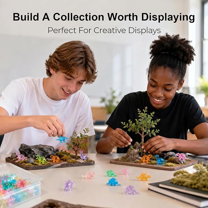 100PCS Mini Dinosaur Figurines, Resin Mini Animals Bulk, Tiny Dinosaur Statues for Desk Decor, Party Favors, Collectible Decorations & Treasure Hunt Games (Luminescent Color)