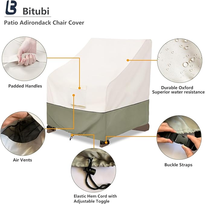 Bitubi Waterproof 2 Pack Patio Adirondack Chair Cover for Outdoor Chair Size Up to 35W x 37D x 36H inch,Outdoor Lawn Patio Furniture Covers (Beige)
