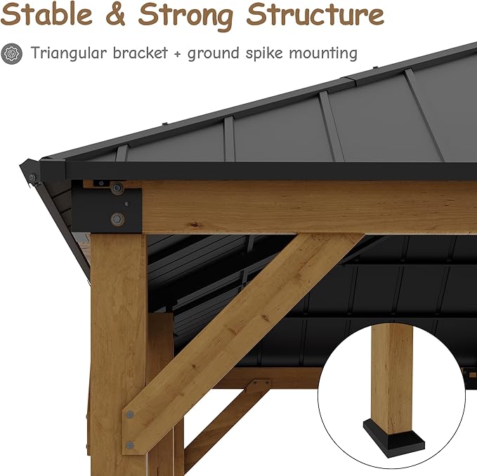 12' x 20' Hardtop Gazebo,Outdoor Cedar Wood Frame Permanent Pavilion with Double Galvanized Steel Roof,Pergola with Lockers & Storage Racks for Patio Lawn Backyard Deck