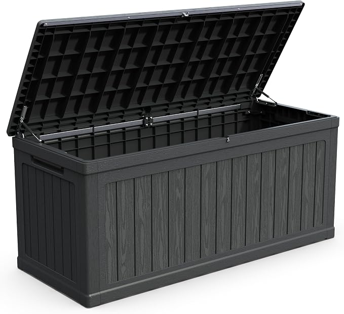 260 Gallon Large Outdoor Storage XXL Deck Box for Patio Furniture, Outdoor Cushions, Garden Tools and Sports,Pools Equipment, Waterproof Resin, Lockable, Black