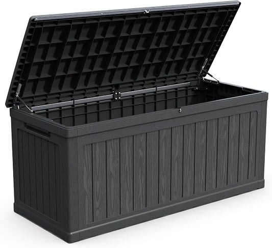 260 Gallon Large Outdoor Storage XXL Deck Box for Patio Furniture, Outdoor Cushions, Garden Tools and Sports,Pools Equipment, Waterproof Resin, Lockable, Black