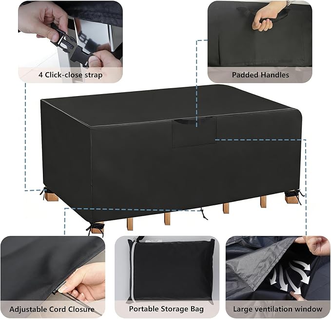 Patio Furniture Cover 110" L x 74" W x 28" H - Heavy Duty Outdoor Patio Table & Chair Cover, Waterproof UV Resistant Dustproof Protector for 8-12 Seats Sectional Sofa, Black