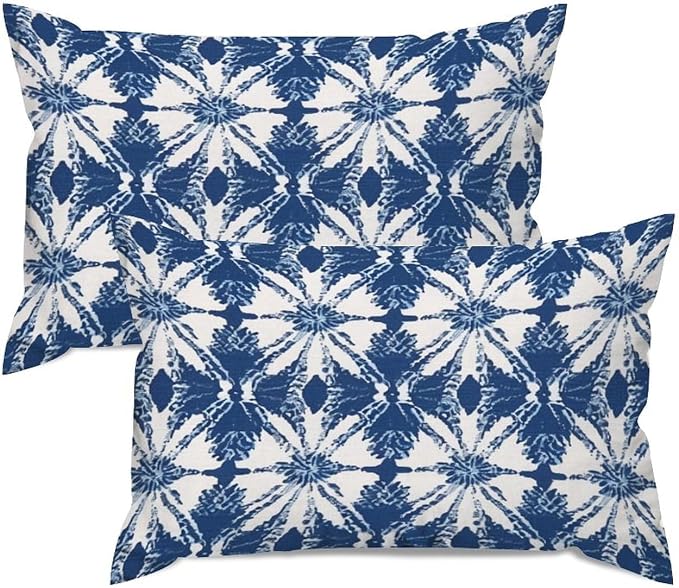 Set of 2 Indigo Blue Trellis Pillow Covers 12x18in Farmhouse Canvas Cushion Covers Outdoor for Couch Chair Home Decor for Family Friends