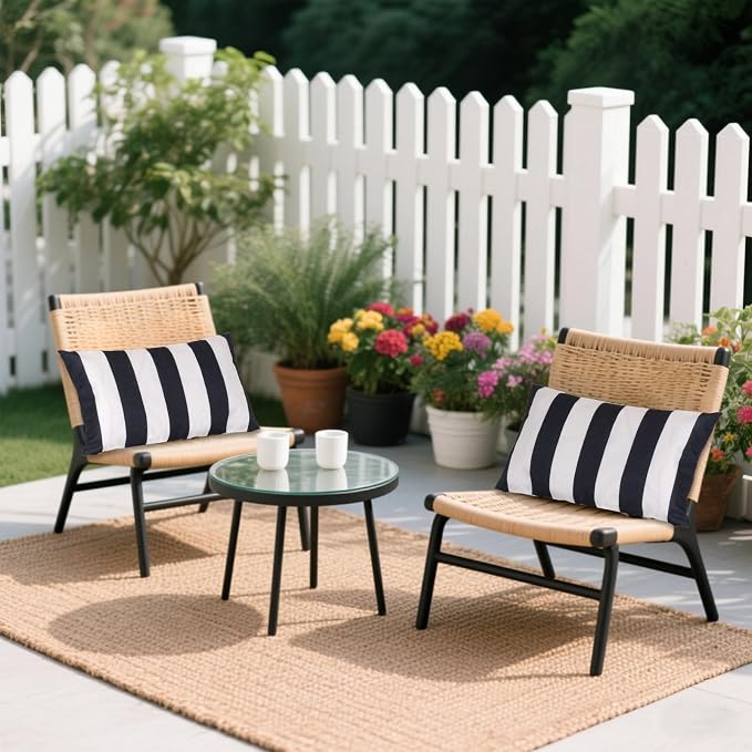 tiggell 4 Pack Waterproof Pillow Covers Outdoor Throw Pillowcases Decorative Garden Cushion Case for Home Garden Patio Couch Balcony Striped (Black & White, 12 * 20 inch)