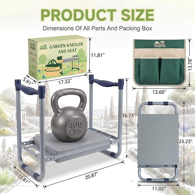 2-in-1 Heavy Duty Foldable Garden Kneeler And Stool With EVA Pad, Green | Wider Thicker Soft Foam Cushioning Includes Exclusive Storage Tool Bag Plus Color Gift Box Ideal Present For Seniors