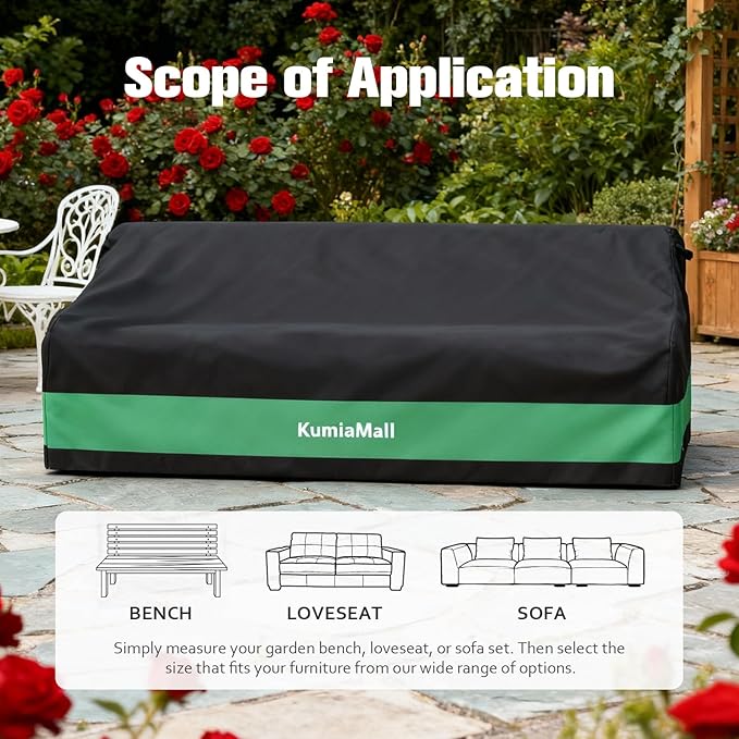 Patio Furniture Sofa Cover, Waterproof 3-Seater Heavy Duty Outdoor Bench Covers, 76" W x 32.5" D x 33" H, Four-Season Protective Outside Couch Covers Black & Green