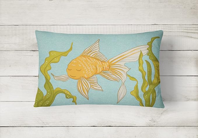 Caroline's Treasures BB8544PW1216 Gold Fish Canvas Fabric Decorative Pillow Machine Washable, Indoor Outdoor Decorative Pillow for Couch, Bed or Patio, 12HX16W