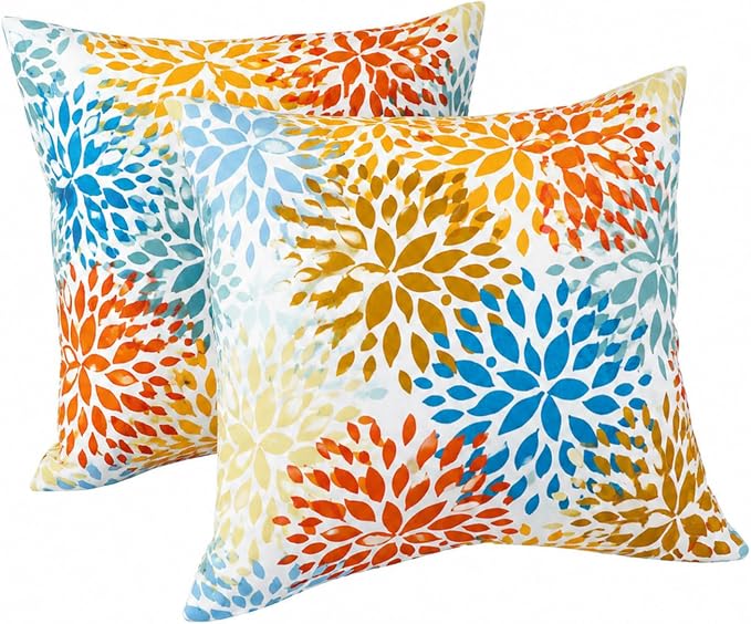 2pcs Outdoor Decor Pillows, Insert and Cover, Waterproof & Fade-Resistant Patio Couch Cushions for Garden, Porch, Poolside Sofa (Fireworks, 18x18in)