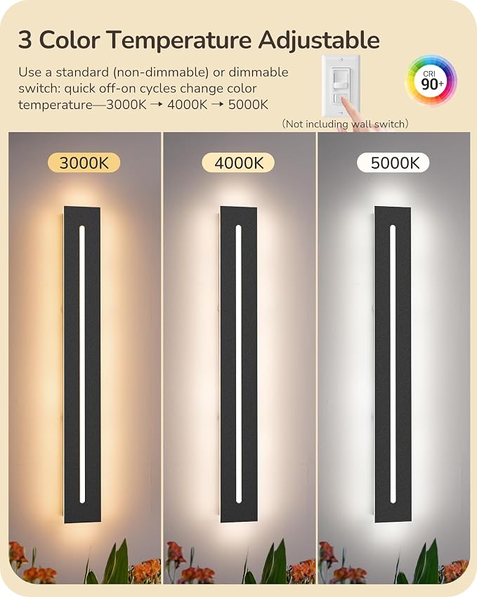 EDISHINE Upgraded 2pcs 39.4" LED Outdoor Wall Light, Linear Modern Sconce | 3CCT, 10%-100% Dimming, IP65 Waterproof, Memory Function, Long Exterior Wall Sconce for Garage, Door, Porch, Entryway