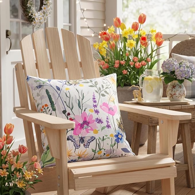 cygnus Spring Summer Outdoor Pillow Covers 18x18 Inch Waterproof Daisy Flower Butterfly Outdoor Pillows for Patio Furniture Garden Tent Porch Home Decor