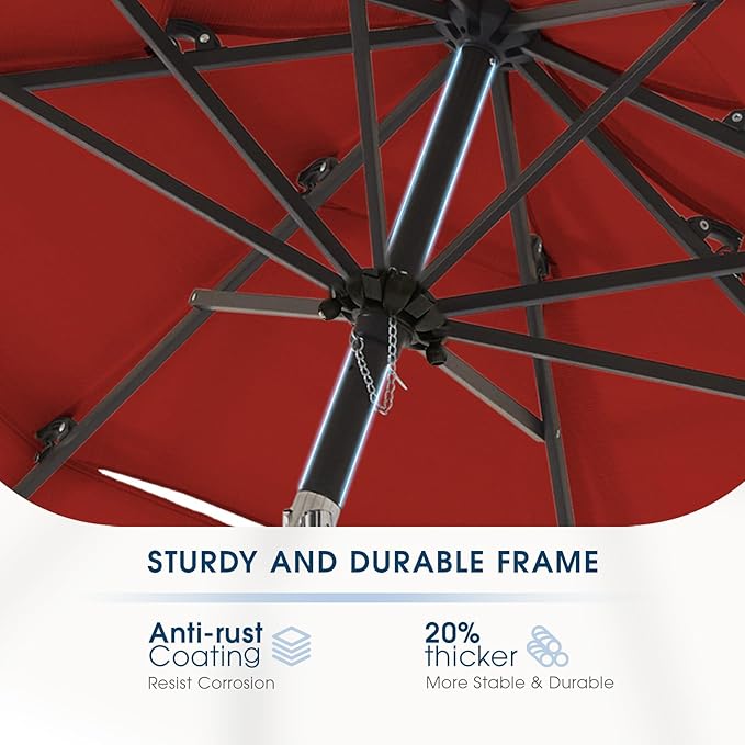 wikiwiki 9ft 3-Tier Patio Umbrella Outdoor Table Market Umbrella for Patio with Push Button Tilt/Crank, Fade Resistant Waterproof POLYESTER Canopy for Garden, Lawn, Deck, Backyard & Pool, Red