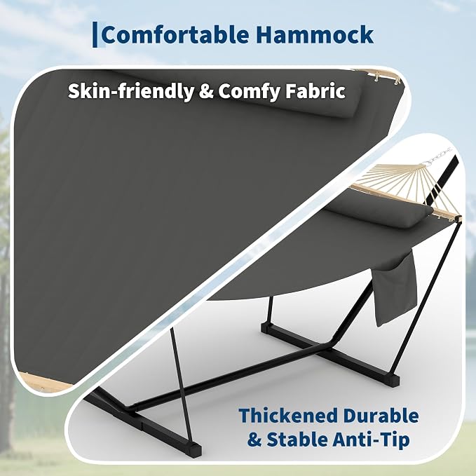 Garvee with Iron t-Shaped Bracket Flat Wood Frame Hammock - Durable, Sturdy, Comfortable, Easy Assembly, Stylish Design