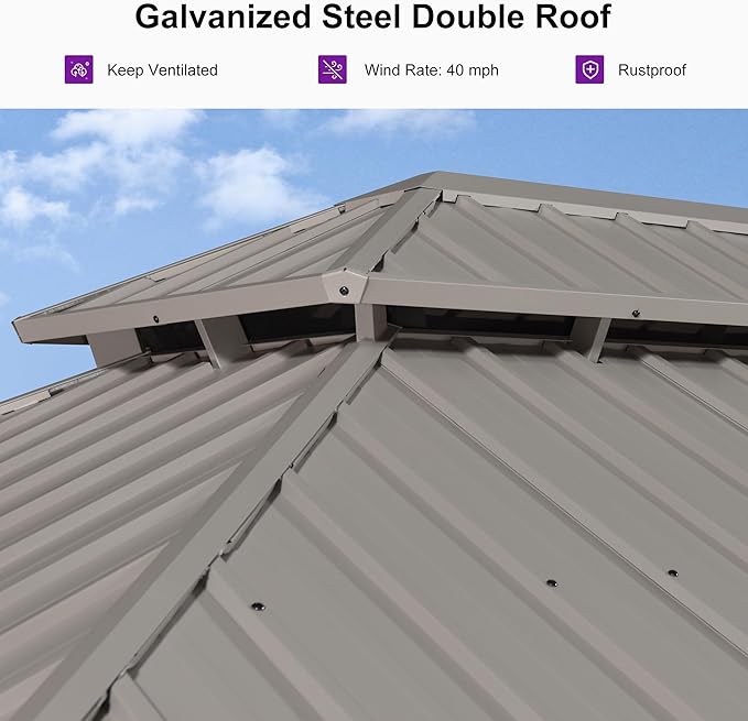 PURPLE LEAF 12' x 20' Outdoor Hardtop Gazebo, Champagne Aluminum Gazebo with Galvanized Steel Double Roof, Curtains and Netting for Patio Lawn and Garden