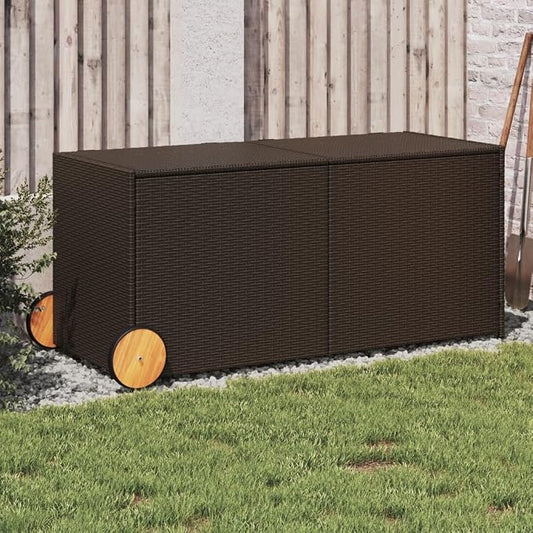 Large 283 Gallon Outdoor Storage Box, Durable PE Rattan Deck Container for Patio Cushions, Brown Garden Furniture