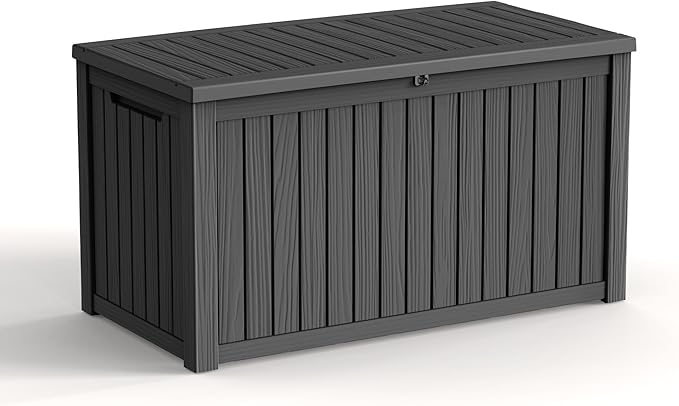 180 Gallon Waterproof Outdoor Storage Box, UV Resistant Resin Deck Box with Hydraulic Rod for Reinforced Stability, Perfect for Patio, Garden, and Pool（Black，180 Gallon）