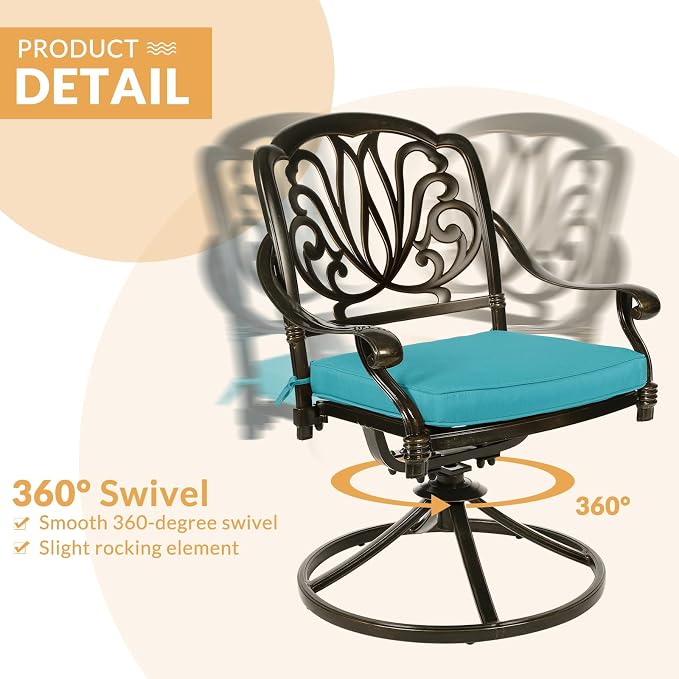 9-Piece Patio Dining Set, Outdoor Patio Table and Chair Set of 84” Oval Cast Aluminum Dining Table with Umbrella Hole, 6 Stationary, 2 Swivel Rocker Chairs, Patio Funiture Set, Blue