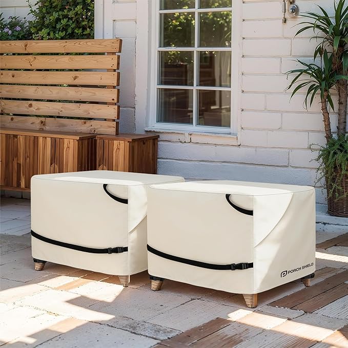 Porch Shield Patio Ottoman Cover - Waterproof Outdoor Square Side Table Covers – 31L x 31W x 18H inch, Beige