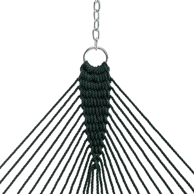 Original Pawleys Island Deluxe Green DuraCord Rope Hammock – 13 ft. x 60 in., 2-Person, 450 lb Capacity, Oak Spreader Bar, Zinc-Plated Hardware, Handcrafted in the USA