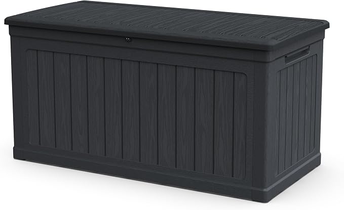 230 Gallon Large Outdoor Storage XXL Deck Box for Patio Furniture, Outdoor Cushions, Garden Tools and Sports,Pools Equipment, Waterproof Resin, Lockable, Black