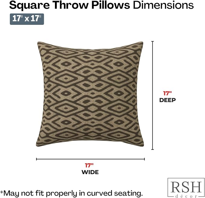 RSH DECOR Square Throw Pillows Set of 2, 17" x 17", Outdoor Pillows Waterproof, Outdoor Pillow Covers, Pillow Covers for Couch, Madura Mink, Made in USA