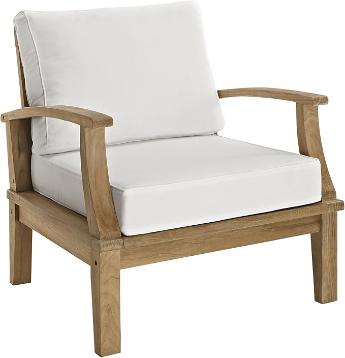 Modway Marina Premium Grade A Teak Wood 5-Piece Outdoor Patio Furniture Set in Natural White