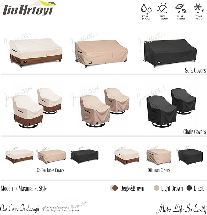 JinHrtoyi Outdoor Chair Covers 2 Pack,30Wx34Dx38H inches Patio Chair Cover,100% Waterproof Heavy Duty Outdoor Furniture Covers Waterproof,Beige&Brown Modern Style Patio Furniture Cover