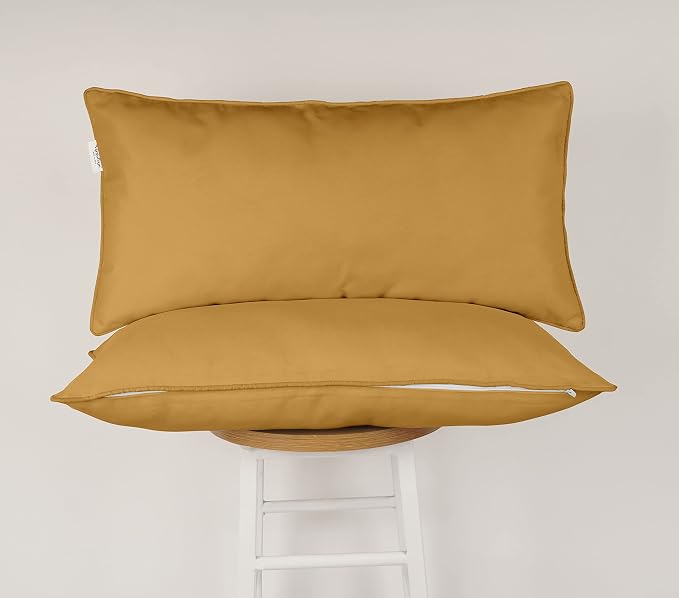 Indoor/Outdoor Polyester Fabric Lumbar Pillow Cover, All-Weather Waterproof Rectangular Cushion Case for Patio Furniture, 16 x 24 Set of 2 -Beige