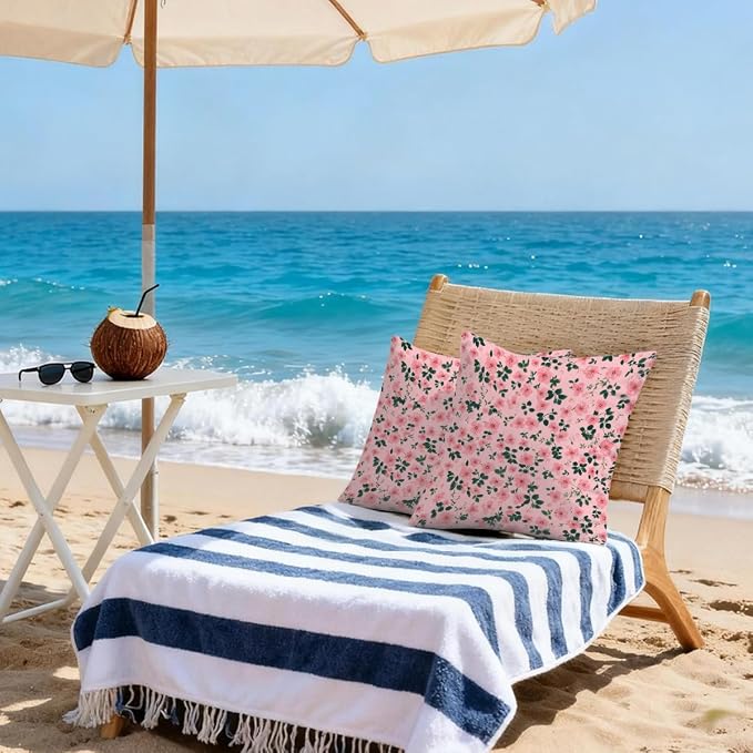 16x16 Inch Outdoor Pillow Covers Set of 2 Waterproof Throw Pillow Covers Decorative Couch Cushion Covers Pink Floral Pattern Square Pillowcases Protectors for Patio Garden Sofa