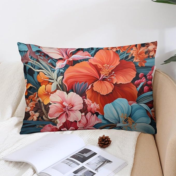 Pillowcase Tropical Flower Leaves Lumbar Pillow Covers 20"x30" Watercolor Summer Hawaii Palm Tree Leaf and Tropical Flower Sofa Pillow Covers Sofa Living Room Bedroom Dormitory Decoration