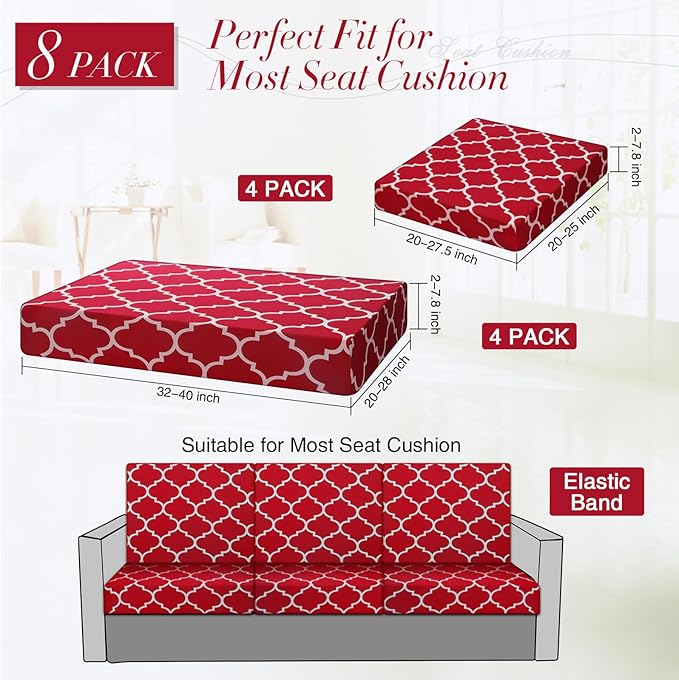 Newwiee 8 Pcs Stretch Patio Outdoor Cushion Covers Waterproof Replacement Sofa Couch Covers for 4 Backrests and 4 Cushions Washable Lawn Garden Seat Furniture Protector(Wine Red)