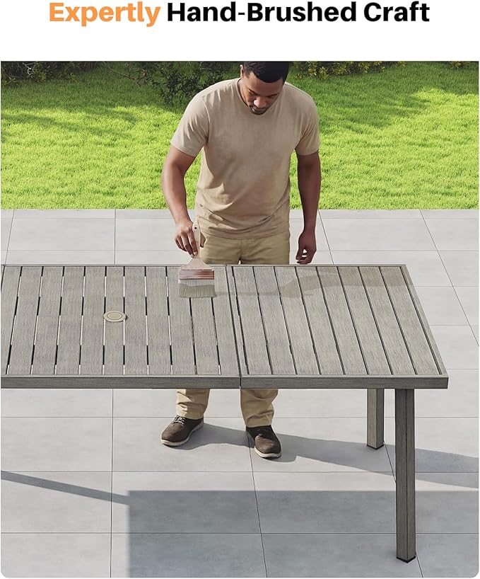 7 Pieces Outdoor Dining Set, Never-Rust Aluminum Patio Dining Set for 6, Outdoor Dining Table Set with 2 Swivel Chairs, 4 Dining Chairs, Patio Furniture Set for Porch, Garden, Gray Oak