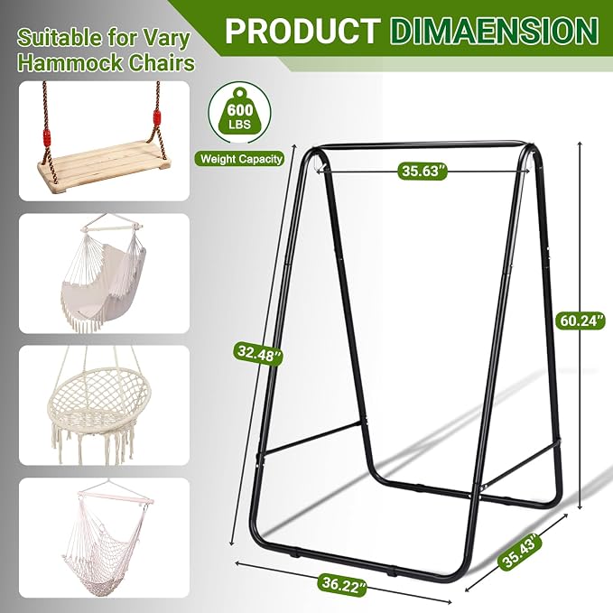 Premium Hammock Stand, Heavy Duty Steel Frame with Waterproof Coating, 600lb Capacity Outdoor Hanging Stand, Non-Slip Base for Secure Placement on Patio, Garden or Balcony