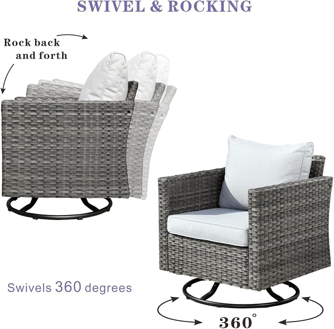 HOOOWOOO 10 Piece Patio Sectional Furniture Set with Swivel Rocking Chairs,Modern Wicker Outdoor Conversation Sofa Sets,Weather Resistant Modular L Shaped Outside Couch Set(Navy Blue)