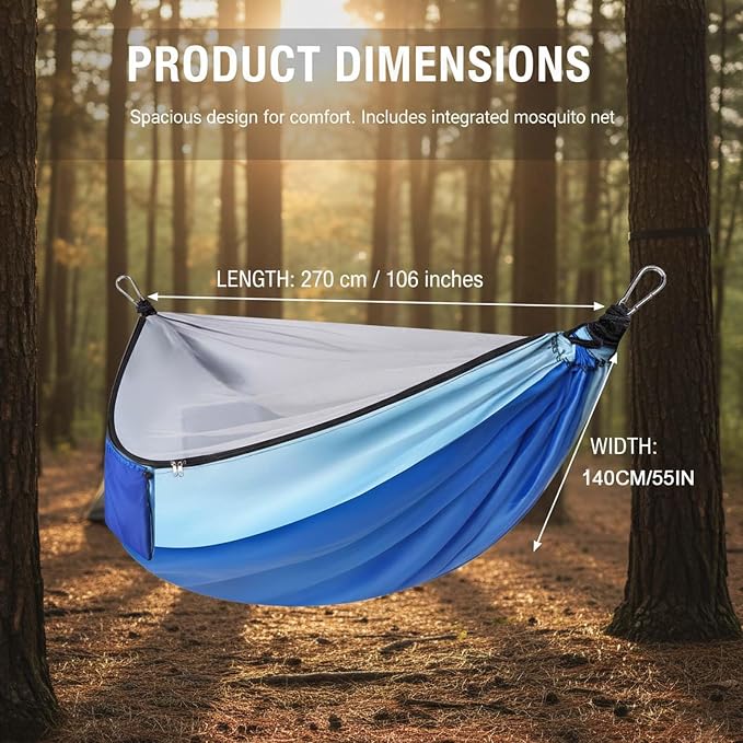 YSUEFIJO Camping Hammock with Mosquito Net, Outdoor Hammock for Travel Or Garden, Foldable Hanging Hammock Comfortable for Resting, Easy to Carry, Weight Capacity 250kg