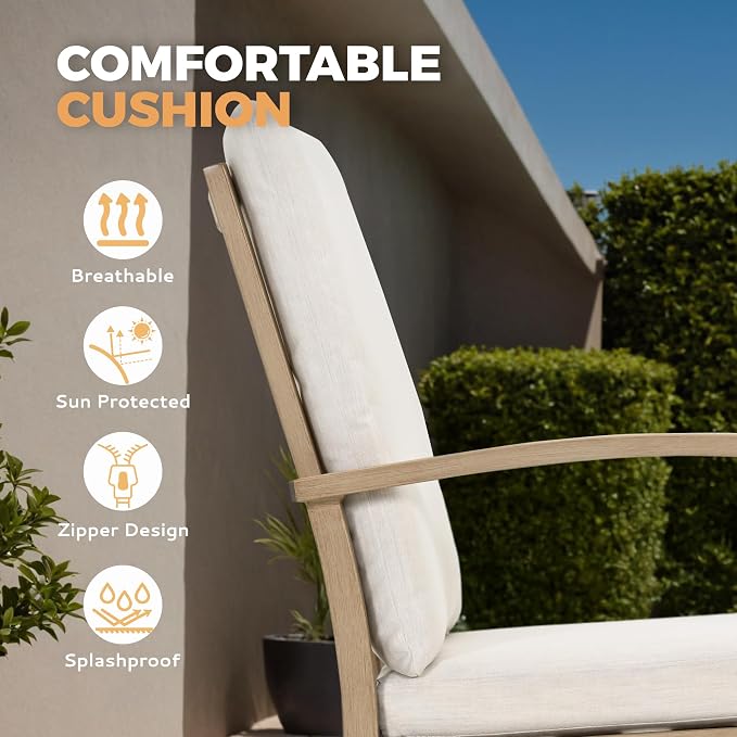 HAPPATIO 7 Piece Patio Dining Set, Aluminum Outdoor Dining Set for 6, Aluminum Dining Table and Chairs Set, Patio Furniture with Table, Chairs and Washable Cushions (Beige)