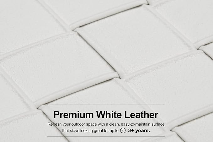PURPLE LEAF Patio Outdoor Furniture Set 4 Pieces, Premium Leather Outdoor Couch Sectional Sofa, L-Shaped Patio Conversation Sets with Olefin Cushions, Patio Couch for Porch, Balcony, Garden, White