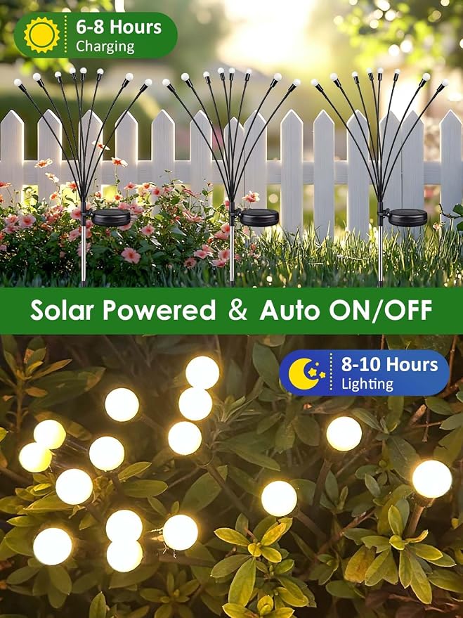 10 Pack Solar Garden Lights, 80 LED Firefly Lights Solar Outdoor Waterproof | 2 Lighting Modes, Sway with Wind, Solar lights Outdoor for Garden Yard Patio Pathway Holiday Decorations, Warm White