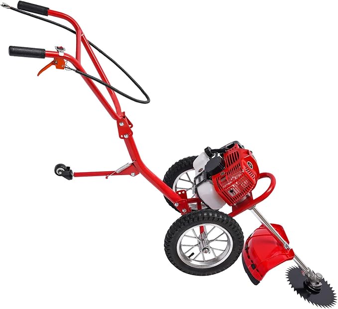 2-Stroke Lawn Mower, Gasoline Lawn Mower, Hand Push Irrigation Mower, Two-Stroke Hand Push Lawn Mower with 2 Scarifying Knife & Adjustable Heights Perfect for Small to Medium Sized Yards