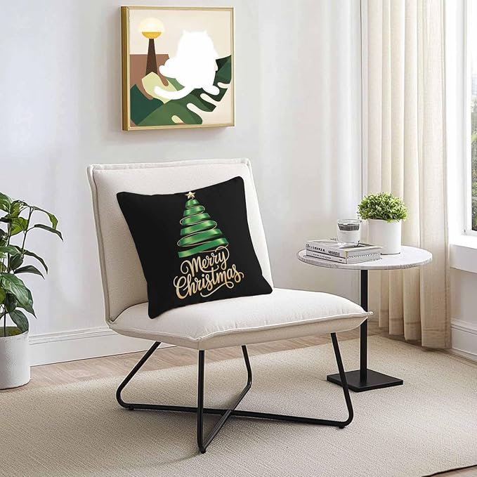 Black Christmas Tree Outdoor Pillow Covers 20 x 20 Inches, Green Xmas Tree with Star Waterproof Throw Pillow Cover Set of 2, Christmas Black Decorative Square Cushion Covers for Patio/Couch